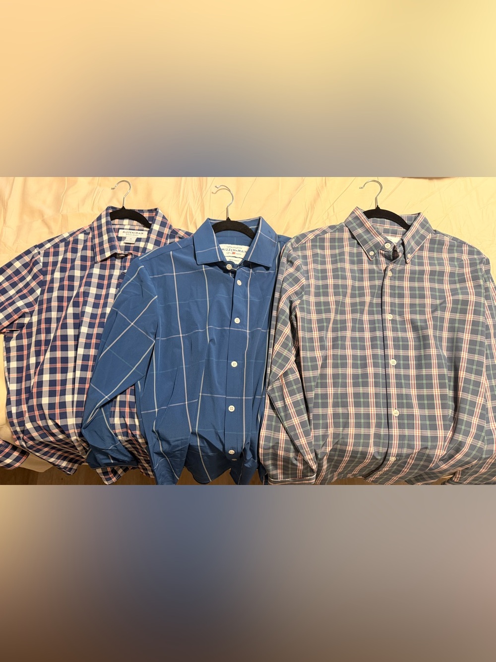 Mizzen+Main Blue Windowpane and Plaid Dress Shirts Bundle